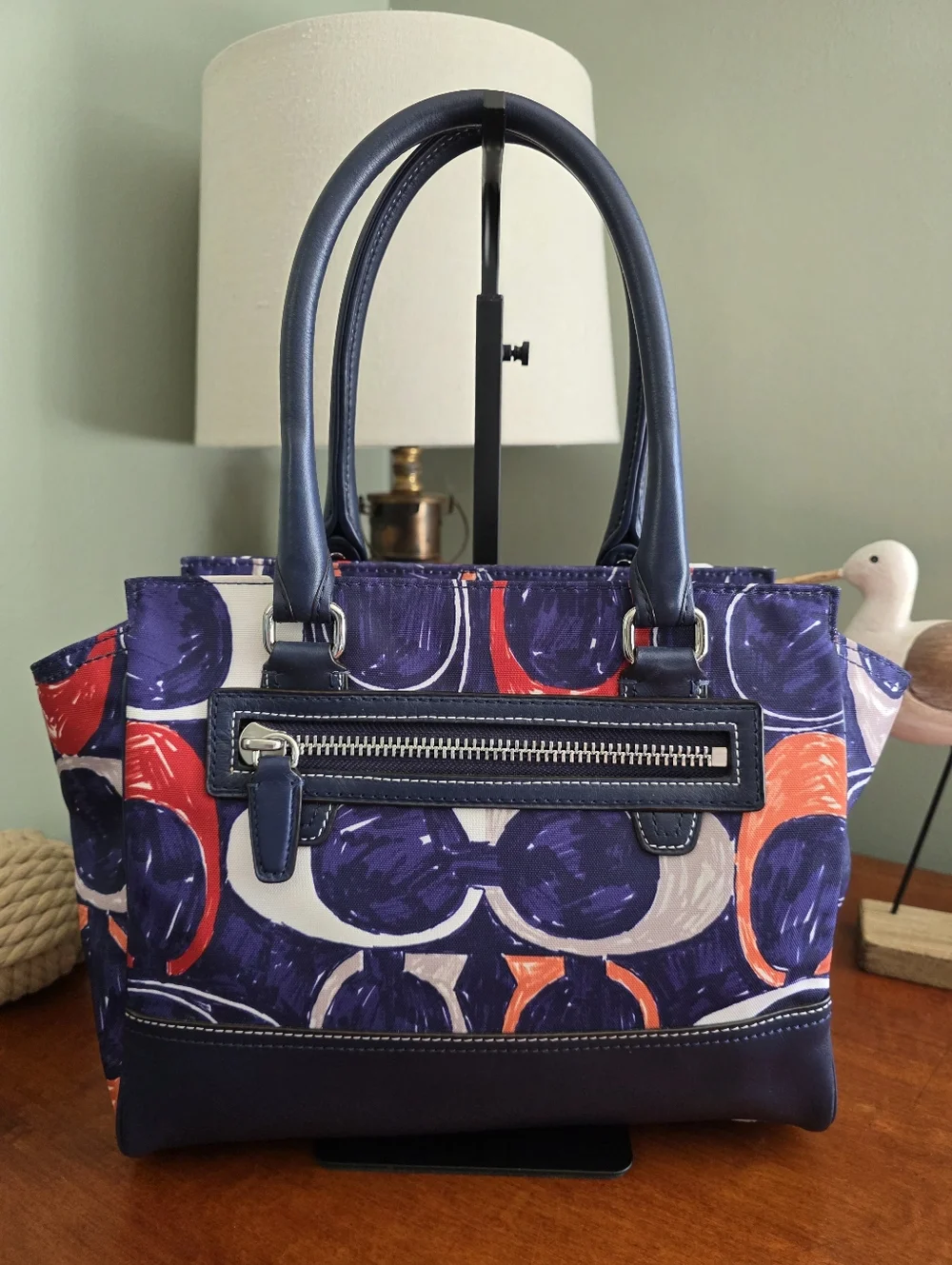Coach Candace 19951 Legacy Navy Multicolor Leather Carryall Satchel Bag